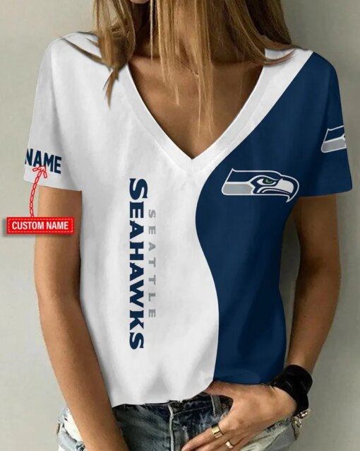 Seattle Seahawks Personalized V-neck Women T-shirt