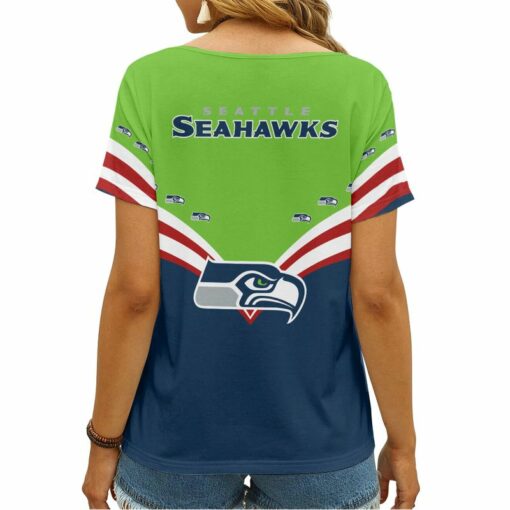 Seattle Seahawks Personalized V-neck Women T-shirt