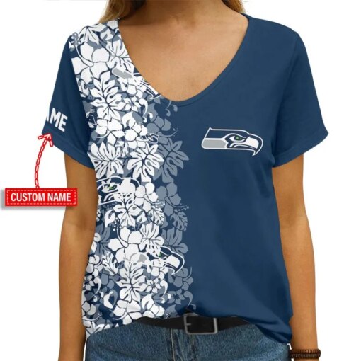 Seattle Seahawks Personalized V-neck Women T-shirt