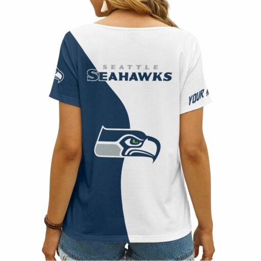 Seattle Seahawks Personalized V-neck Women T-shirt