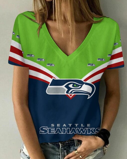 Seattle Seahawks Personalized V-neck Women T-shirt