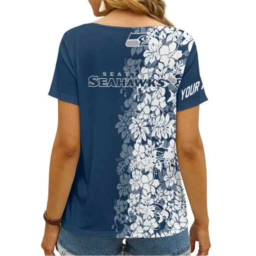 Seattle Seahawks Personalized V-neck Women T-shirt