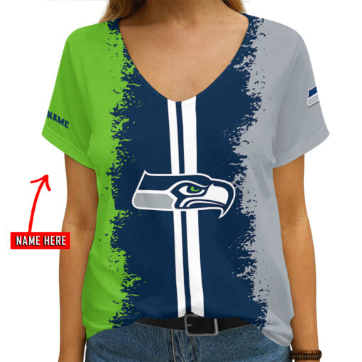 Seattle Seahawks Personalized V-neck Women T-shirt AGC44