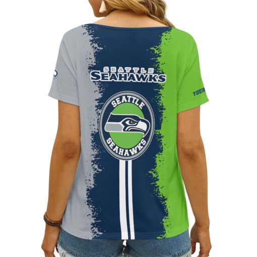 Seattle Seahawks Personalized V-neck Women T-shirt AGC44