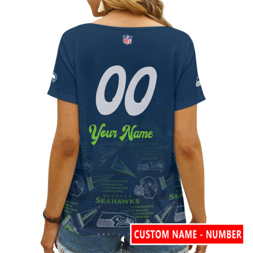 Seattle Seahawks Personalized V-neck Women T-shirt AGCWTS141