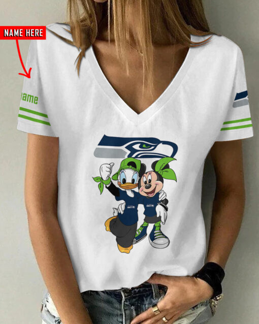 Seattle Seahawks Personalized V-neck Women T-shirt AGCWTS208