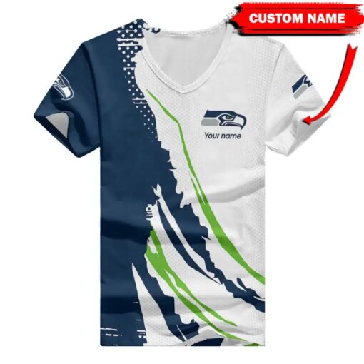 Seattle Seahawks Personalized V-neck Women T-shirt BG443