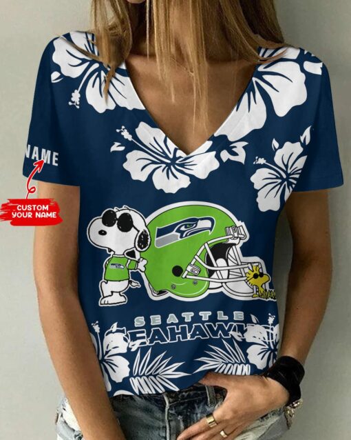 Seattle Seahawks Personalized V-neck Women T-shirt BG462