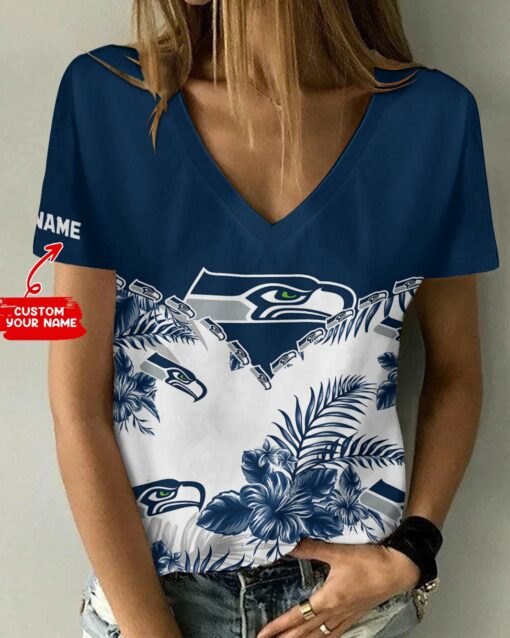 Seattle Seahawks Personalized V-neck Women T-shirt BG618