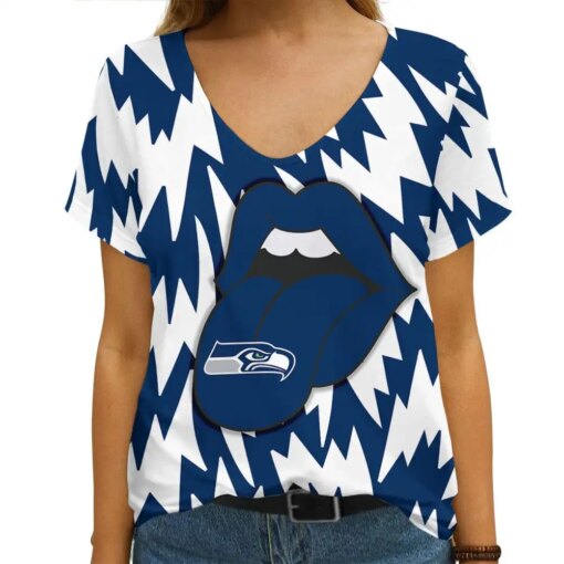 Seattle Seahawks Summer V-neck Women T-shirt