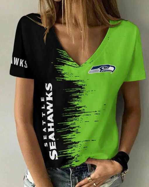 Seattle Seahawks Summer V-neck Women T-shirt BG28