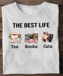 The Best Life Tea Books Cats T-Shirt